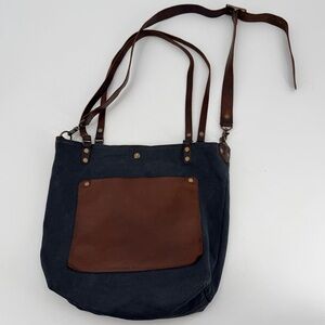 In Blue Waxed Canvas Convertible Crossbody Tote Bag